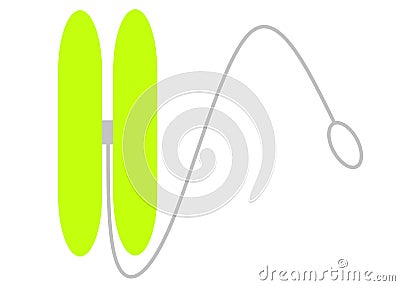 A cross sectional side view of a lime luminous bright green 2A looping yoyo with light grey string white backdrop Cartoon Illustration