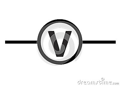The electrical electronic symbol of the voltmeter white backdrop Cartoon Illustration