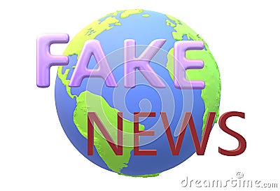 Fake news words with a globe of the world as the backdrop Cartoon Illustration