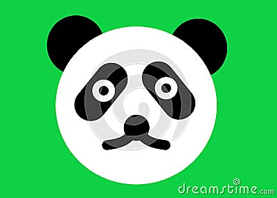 Five duplicate heads of a panda bear with no eye or closed eyes bright red backdrop Cartoon Illustration