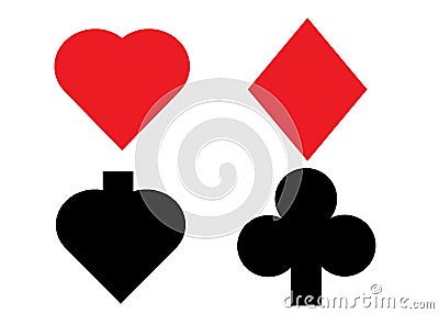 The four suites of a deck of poker playing cards - spade, heart, diamond and club Cartoon Illustration