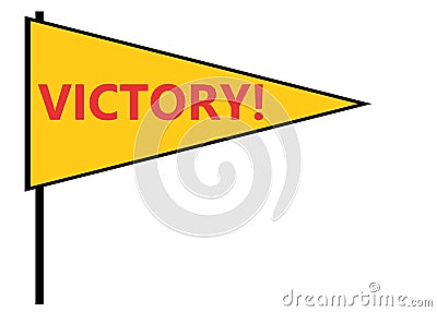 A golden yellow triangular flag with the word victory white backdrop Cartoon Illustration