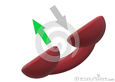 A maroon red classic phone handset with green outgoing and light grey incoming arrow symbol indicating calling function white back Cartoon Illustration