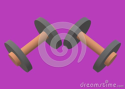 A pair of mirroring 3D brown dark grey dumbells set against a violet magenta purple backdrop Cartoon Illustration