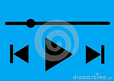 The playback fast forward back track and track playback duration timeline symbols light blue turquoise backdrop Cartoon Illustration