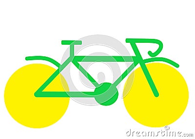 A racer bicycle with green frame and yellow wheels white backdrop Cartoon Illustration