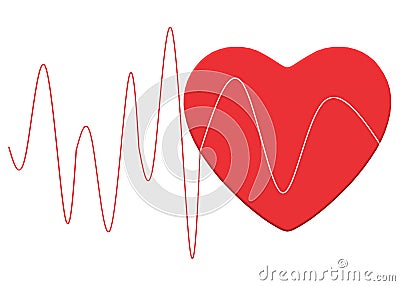 A red life line pulse running over a red heart shape symbol Cartoon Illustration