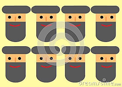A series of identical image of a bearded smiling male face light yellow backdrop Cartoon Illustration