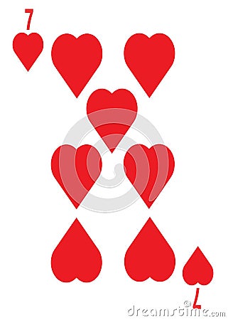 The seven of hearts card in a regular 52 card poker playing deck Cartoon Illustration