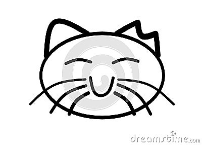 A simple black outlined shape of the face of a happy smiling neutered cat Cartoon Illustration