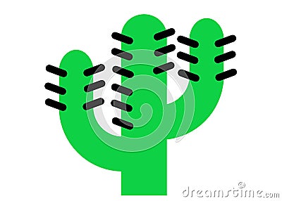 A simple illustration of a green cactus plant with black spikes against a white backdrop Cartoon Illustration