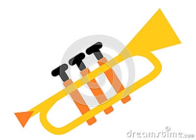 A simple shape of an orange golden trumpet musical instrument white backdrop Cartoon Illustration