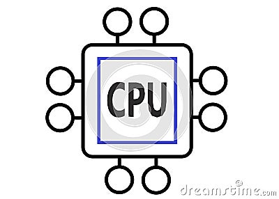 A simple symbol outline shape of a central processor unit integrated circuit white backdrop Cartoon Illustration