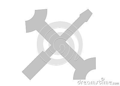 A simple symbol of a pair of light grey crossed wrench spanner and screwdriver white backdrop Cartoon Illustration