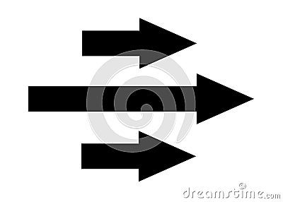 Three bold black arrows pointing right middle arrow is longer white backdrop Cartoon Illustration