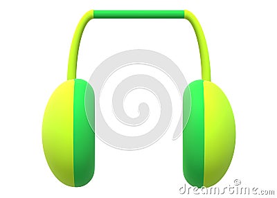 A three dimensional luminous green cover ear headphone earphone white backdrop Cartoon Illustration