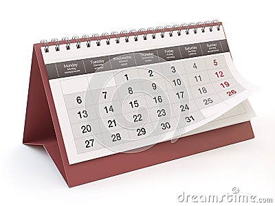 Calendar, white background, 3D illustration Cartoon Illustration