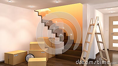 Empty room with cartoons, 3D illustration Cartoon Illustration