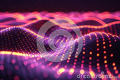 A computer generated purple wave of light pulsating and flowing in an abstract and mesmerizing display of energy and Stock Photo