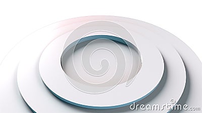 Computer generated a set of abstract circles on different levels. 3d rendering of elegant white background Stock Photo