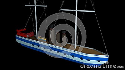 Computer generated simple boat layout on a black background. High quality 3D render Stock Photo