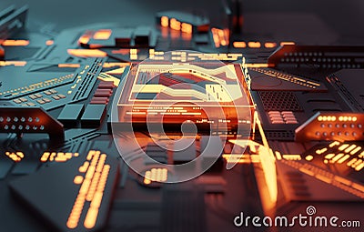 Computer Glowing Futuristic CPU Processor Concept Cartoon Illustration