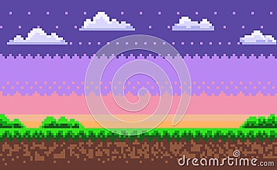 Computer Graphic of Pixel Game, Evening Map Vector Vector Illustration