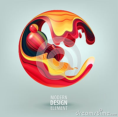 Computer graphic sphere decorated with 3d petals and design elements inside. Vector logo for your design. Eps10 Vector Illustration