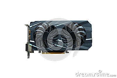 Computer graphics card isolated. Modern card with two cooling fans Stock Photo