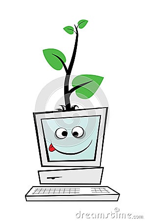 Computer with a green tree Vector Illustration