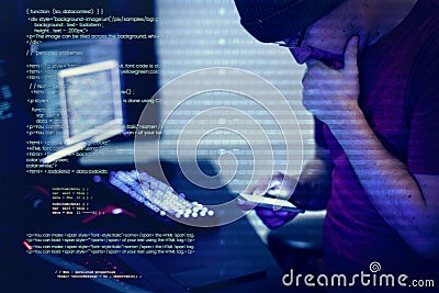 Computer hacker hacking for important document Stock Photo