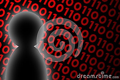 Computer hacker silhouette with binary data background Stock Photo