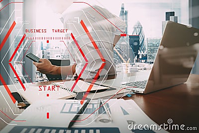 Computer Halogram target business start concept.businessman work Editorial Stock Photo