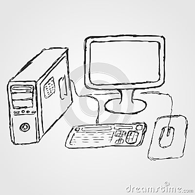 computer hand drawn sketch system unit liquid crystal monitor keyboard mouse vector illustration companies related to 59761888