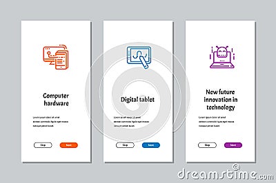 Computer hardware, Digital tablet, New future innovation in technology onboarding screens Vector Illustration