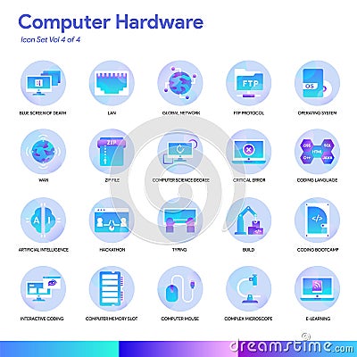 Computer Hardware Icon Set. Modern gradient style. Vector EPS 10 Vector Illustration
