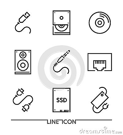 Computer Hardware Icons; PC Upgrading thin line vector Vector Illustration