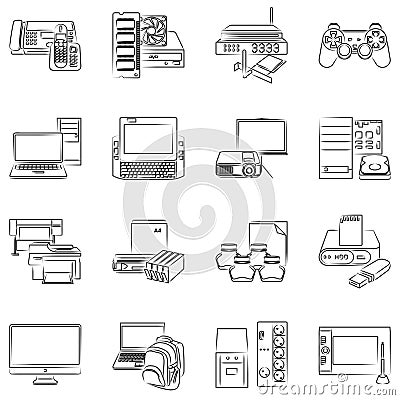 Computer hardware icons Vector Illustration