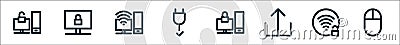 Computer hardware line icons. linear set. quality vector line set such as mouse, lock, upload, locked, cable, computer, lock Vector Illustration