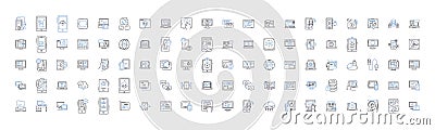 Computer hardware line icons collection. Processor, Motherboard, Graphics, Memory, Storage, Power, Cooling vector and Vector Illustration