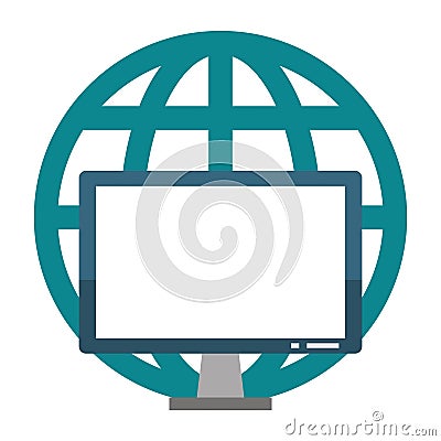 Computer hardware screen with global sphere symbol Vector Illustration