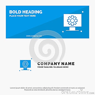 Computer, Hardware, Setting, Gear SOlid Icon Website Banner and Business Logo Template Vector Illustration