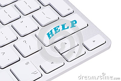 A computer Help Key. White keyboard Stock Photo