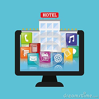 Computer and hotel digital apps design Vector Illustration