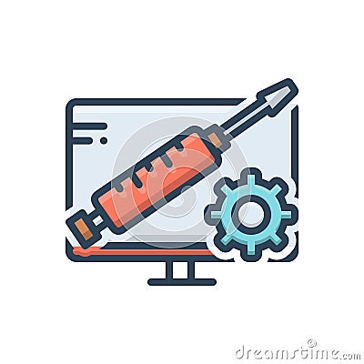 Color illustration icon for Computer, treatment and servicing Cartoon Illustration