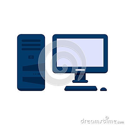 Computer icon in flat style. Monitor, system unit, mouse, keyboard. Org appliances. Vector stock illustration Cartoon Illustration