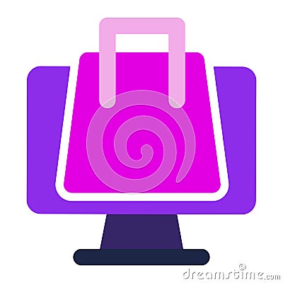 Computer icon. computer with shoping bag. flat design vector icon Vector Illustration