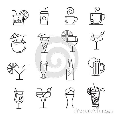 Computer icons of different drinks Vector Illustration