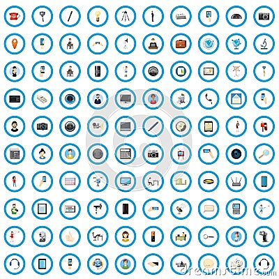 100 computer icons set, cartoon style Vector Illustration