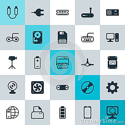 Computer Icons Set. Collection Of Computer Keypad, Camcorder, Network Structure And Other Elements. Also Includes Vector Illustration